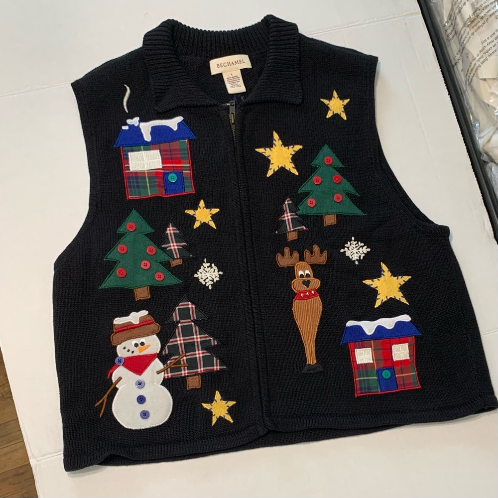 BECHAMEL Vintage Christmas Zip Vest - Picture 2 of 7
